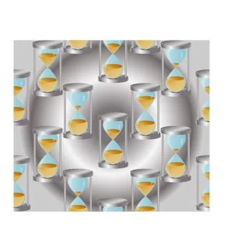 Seamless pattern Concept time is money, money like sand, gold coins in an hou Stock Illustration