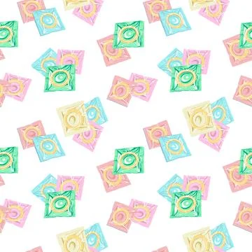 Seamless pattern with condoms.The concept of safe sex. World contraception day. Stock Illustration
