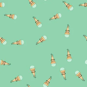 Seamless pattern cone ice cream character cartoon vector イラスト素材