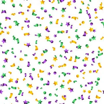 Seamless pattern with confetti in Mardi Gras colors. Stock Illustration