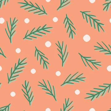 Seamless pattern with coniferous twigs. Vector illustration of fir branch. Green Stock Illustration