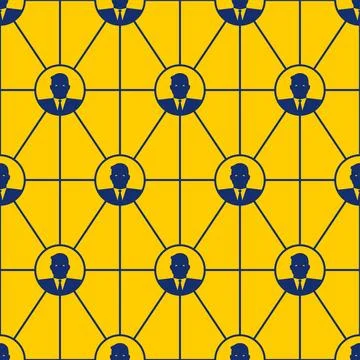 Seamless pattern with connected people icons on yellow background, symboliz.. Stock Illustration
