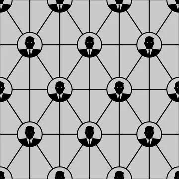 Seamless pattern with connected people icons on a gray background, symboliz.. Stock Illustration