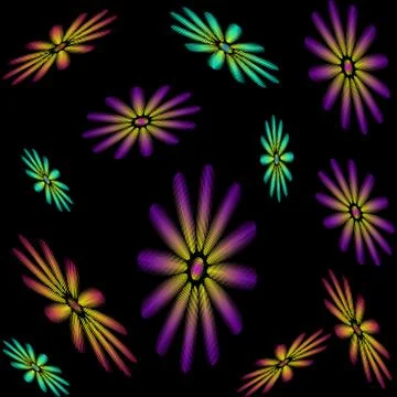 Seamless pattern consisting of embroidered colorful flowers on back backgroun Stock Illustration