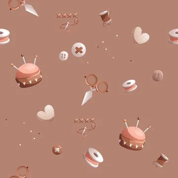 Seamless pattern consisting of sewing attributes such as buttons, needle hold Stock Illustration