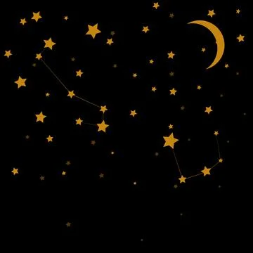 Seamless pattern with constellation, moons and stars. Vector gold and blue Stock Illustration