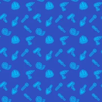 Seamless pattern with construction tools icons, blue background 스톡 일러스트
