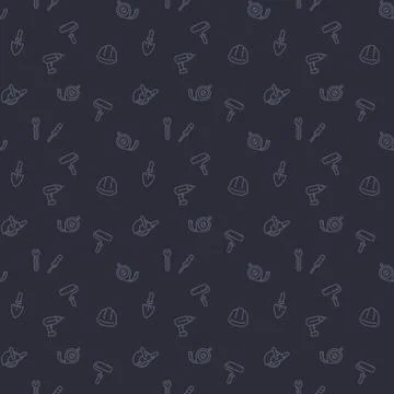 Seamless pattern with construction tools line icons, vector illustration Illustrazione stock