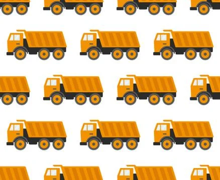 Seamless Pattern With Construction Tracks: Dipper, Bulldozer, Tractor, Excava 스톡 일러스트