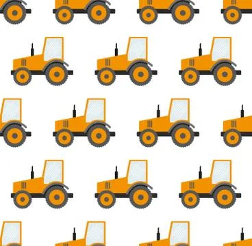 Seamless Pattern With Construction Tracks: Dipper, Bulldozer, Tractor, Excava Stock Illustration