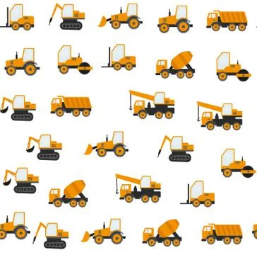 Seamless Pattern With Construction Tracks: Dipper, Bulldozer, Tractor, Excava Stock Illustration