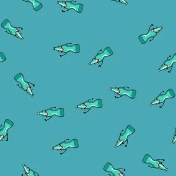 Seamless pattern container soda bottle character cartoon vector Stock Illustration