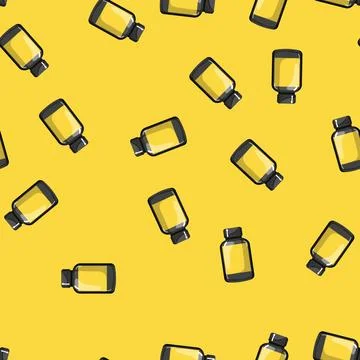 Seamless pattern container vitamin bottle cartoon vector Stock Illustration