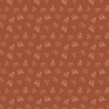 Seamless pattern with continuous line desserts. Stock Illustration
