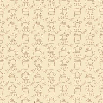 Seamless pattern with continuous line drinks. Stock Illustration