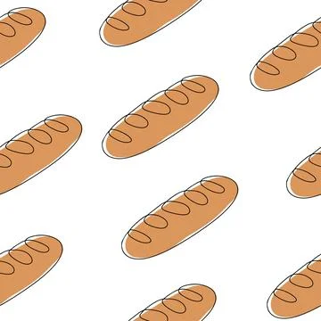 Seamless pattern. Continuous linear drawing of a long loaf of bread. A simple Stock Illustration