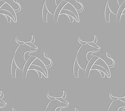 Seamless pattern of contour bull on a gray background. Minimalist bull Stock Illustration