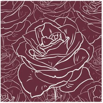 Seamless pattern contour cloud dancer rose on tawny port background Illustrazione stock