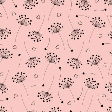 Seamless pattern with contour dandelion flower with hearts Stock-Illustration