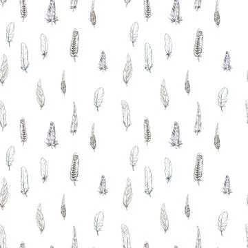 Seamless pattern with contour detailed bird feathers. Vector illustration. Stock Illustration