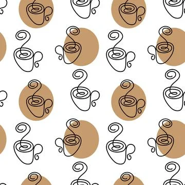 Seamless pattern from the contour drawing of a cup with steam on the background Illustrazione stock
