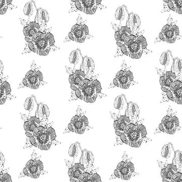 Seamless pattern with contour drawing poppy Stock Illustration