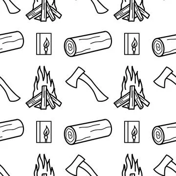 Seamless pattern contour drawings of hiking, camping Stock Illustration