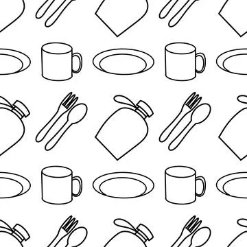 Seamless pattern contour drawings of hiking, camping Stock Illustration