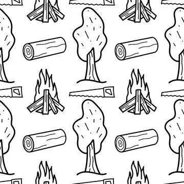 Seamless pattern contour drawings of hiking, camping Stock Illustration