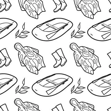 Seamless pattern contour drawings of hiking, camping Stock Illustration