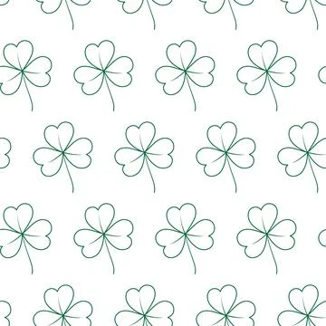 Seamless pattern of contour drawn tree leaf clover in trendy green. Concept for Stock Illustration