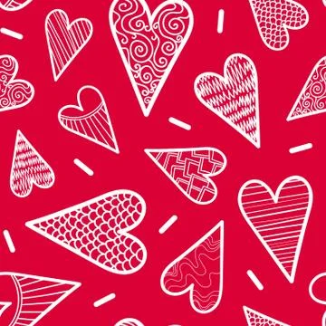 Seamless Pattern Of Contour Hearts. Stock Illustration