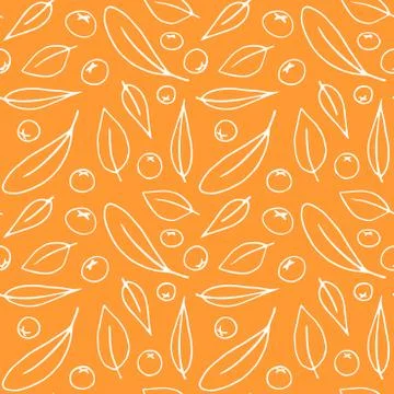 Seamless pattern contour leaves and small berries of the mountain ash isolate Illustrazione stock