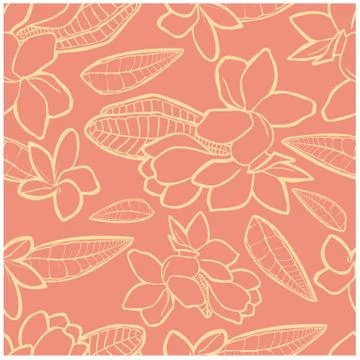 Seamless pattern contour soft pink and orange plumeria tropical flower Stock Illustration