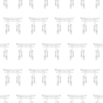 Seamless pattern of contour Torii Gates. Ancient entrance to the Japanese t.. Stock Illustration