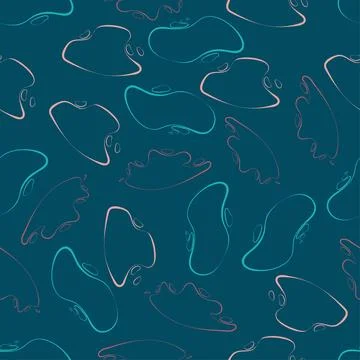 Seamless pattern of contour turquoise and pink splashes Stock Illustration