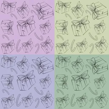 Seamless pattern contoured black gift with caramel on a background of squares Stock Illustration