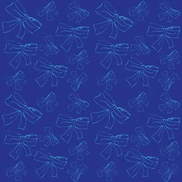 Seamless pattern contoured blue bow on a blue background. Gift wrapping. Stock Illustration