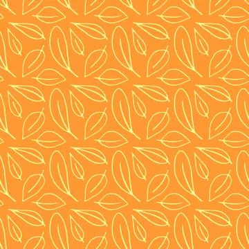 Seamless pattern of contoured leaves isolated on orange background, white out Stock Illustration