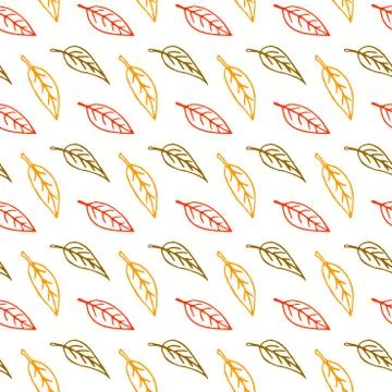 Seamless pattern of contoured leaves isolated, color outline in doodle style. Illustrazione stock