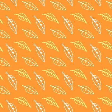 Seamless pattern of contoured leaves isolated on orange background, color out Illustrazione stock