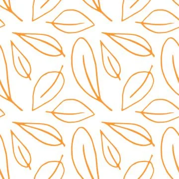 Seamless pattern of contoured leaves isolated on white background, orange out 스톡 일러스트