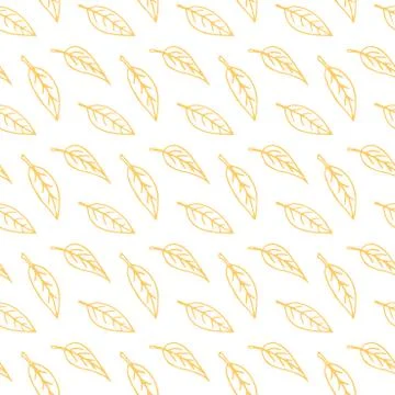 Seamless pattern of contoured leaves isolated, orange outline in doodle style Stock Illustration