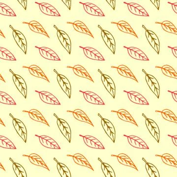Seamless pattern of contoured leaves isolated, color outline in doodle style. Stock Illustration