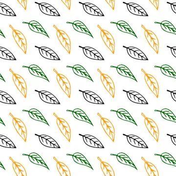 Seamless pattern of contoured leaves isolated, color outline in doodle style Stock Illustration