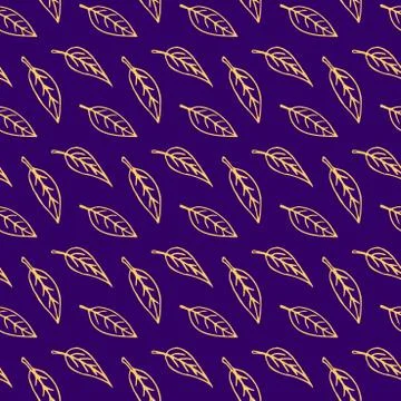 Seamless pattern of contoured leaves isolated, orange outline in doodle style Illustrazione stock