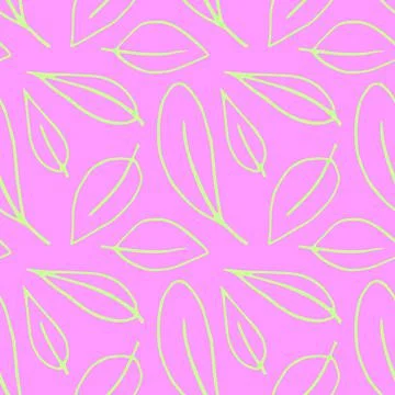 Seamless pattern of contoured leaves isolated, hand drawn outline in sketch s Stock Illustration