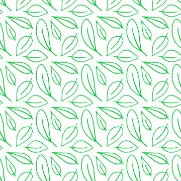 Seamless pattern of contoured leaves isolated on white background, hand drawn Illustrazione stock