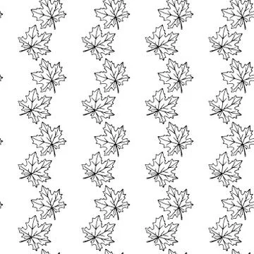 Seamless pattern of contoured maple leaves isolated on a white background. Si Illustrazione stock