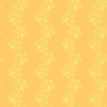 Seamless pattern of contoured maple leaves isolated on orange background. Sim Stock Illustration